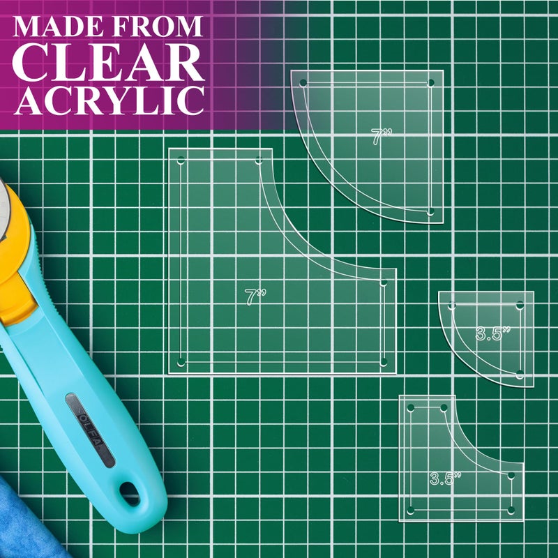 LaserThing Drunkard's Path Quilting Templates - 4-Piece Acrylic Set for Quilting, 7" & 3.5" with 1/4" Seam Allowance - Durable, Transparent Acrylic for Precise Cutting - for All Quilters - Clear - Image 5